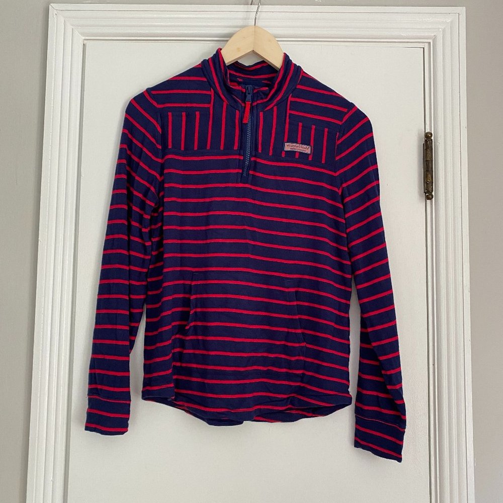 Vineyard Vines' Break Stripe Relaxed Shep Shirt Red Blue Size L 14 - Picture 2 of 8